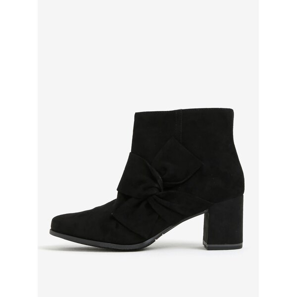 Botine negre din piele naturala intoarsa cu toc Tamaris