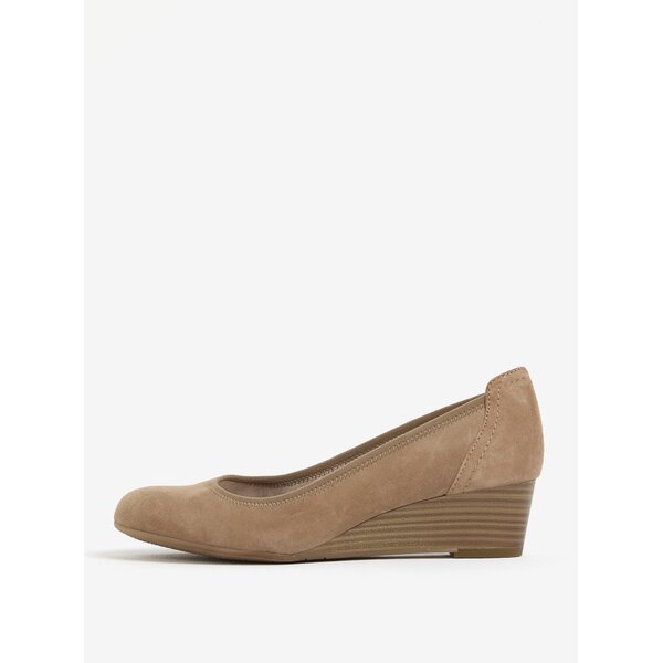 Balerini bej din piele intoarsa cu talpa wedge Tamaris
