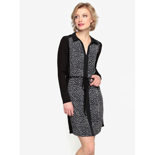 Rochie cu animal print si detalii contrastante negru & crem - Oasis Animal