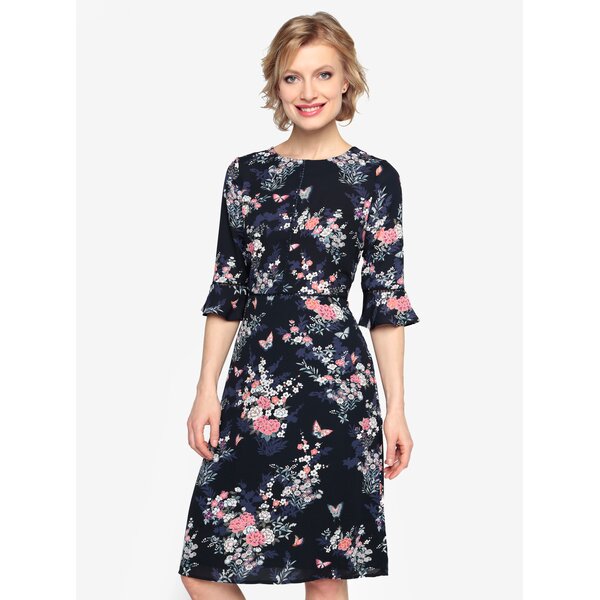 Rochie bleumarin cu print floral si maneci clopot - Oasis Kimono