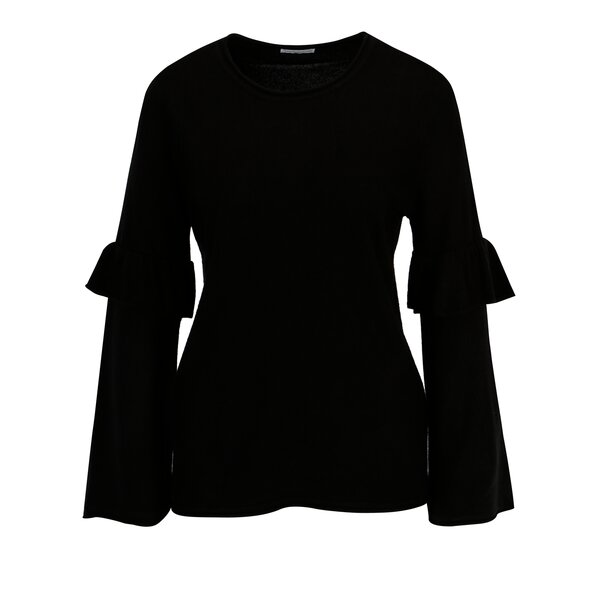Pulover negru cu volane pe maneci Jacqueline de Yong Stardust