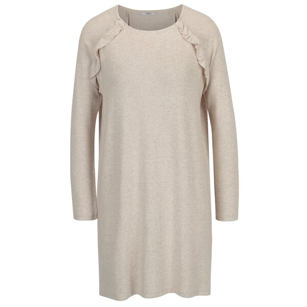 Rochie pulover bej cu maneci raglan si volane - ONLY New Maye