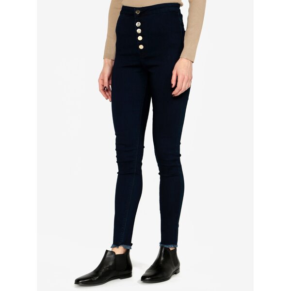 Blugi bleumarin cu talie inalta si nasturi aurii MISSGUIDED