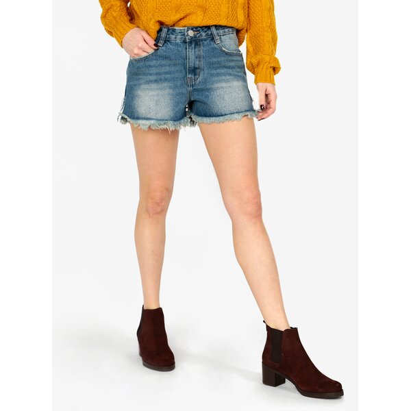 Pantaloni scurti albastri din denim cu franjuri MISSGUIDED