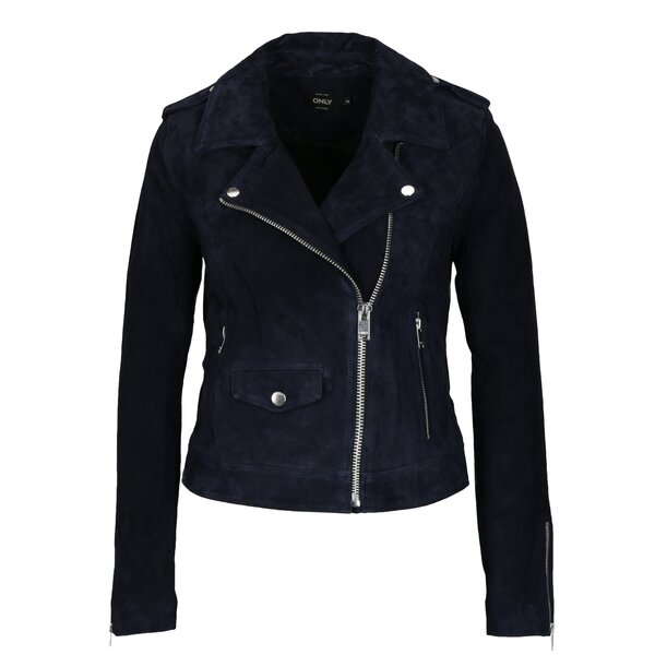 Jacheta biker bleumarin din piele intoarsa ONLY Grace