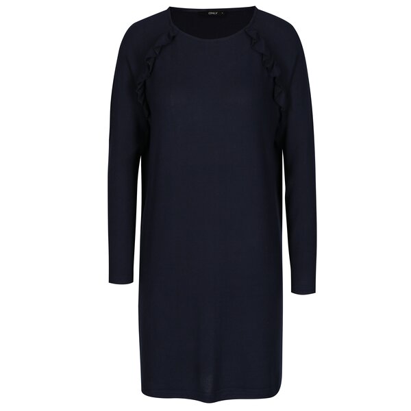 Rochie pulover bleumarin cu maneci raglan si volane - ONLY New Maye