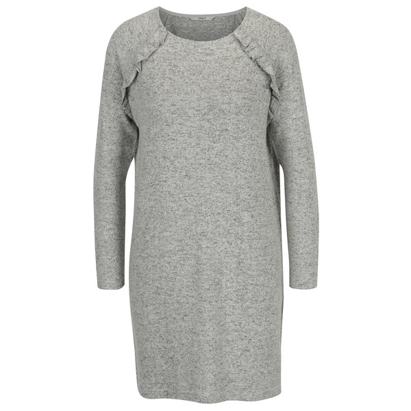 Rochie pulover gri cu maneci raglan si volane - ONLY New Maye