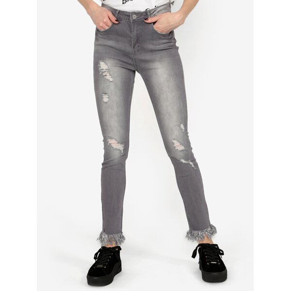 Jeansi gri skinny cu aspect decolorat si deteriorat MISSGUIDED