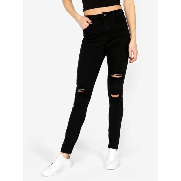 Blugi negri skinny cu aspect deteriorat MISSGUIDED