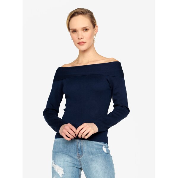 Pulover bleumarin cu decolteu pe umeri - MISSGUIDED