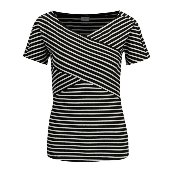 Tricou negru in dungi cu cusaturi decorative Jacqueline de Yong Akili