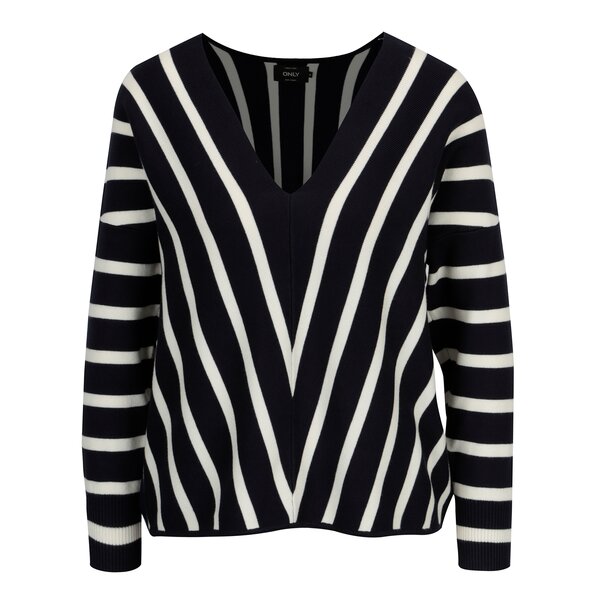 Pulover bleumarin cu dungi crem - ONLY Aya