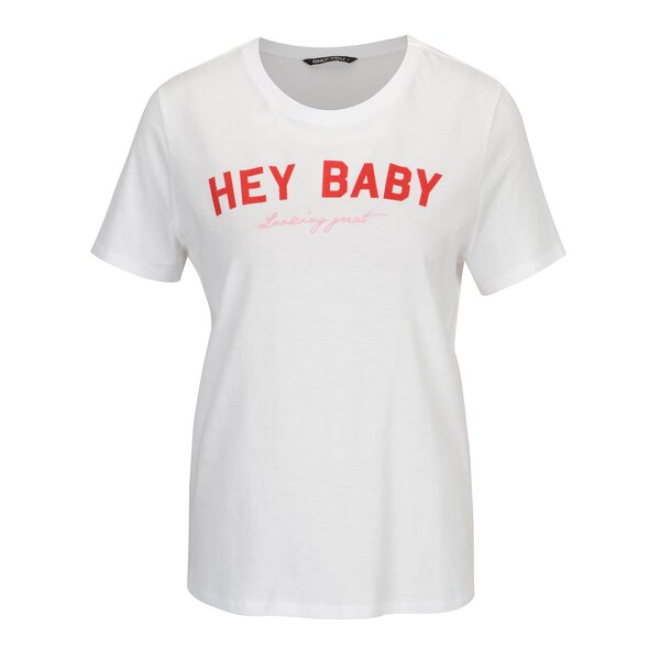 Tricou alb cu print si broderie - ONLY Kita