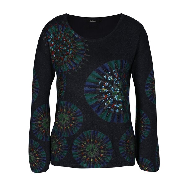 Pulover bleumarin cu mandala si aplicatii decorative - Desigual Valeri