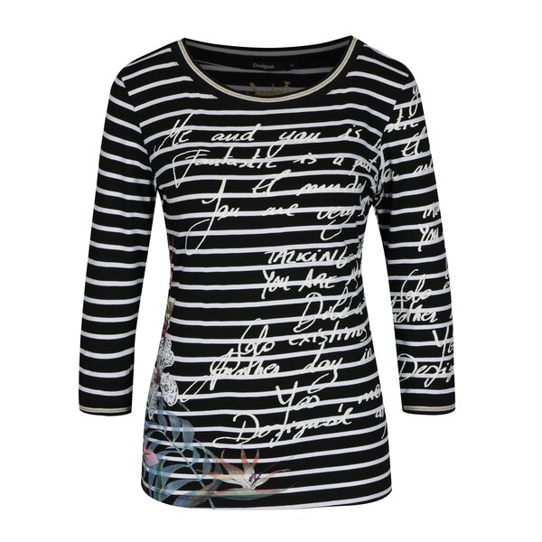 Bluza neagra cu dungi albe si print text Desigual Conny