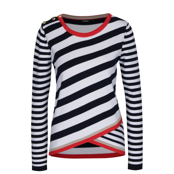 Pulover asimetric cu dungi alb & albastru - Desigual Saligna