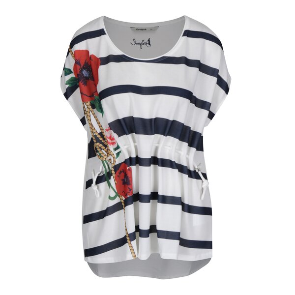 Tricou lejer cu dungi si snur in talie Desigual Unforget