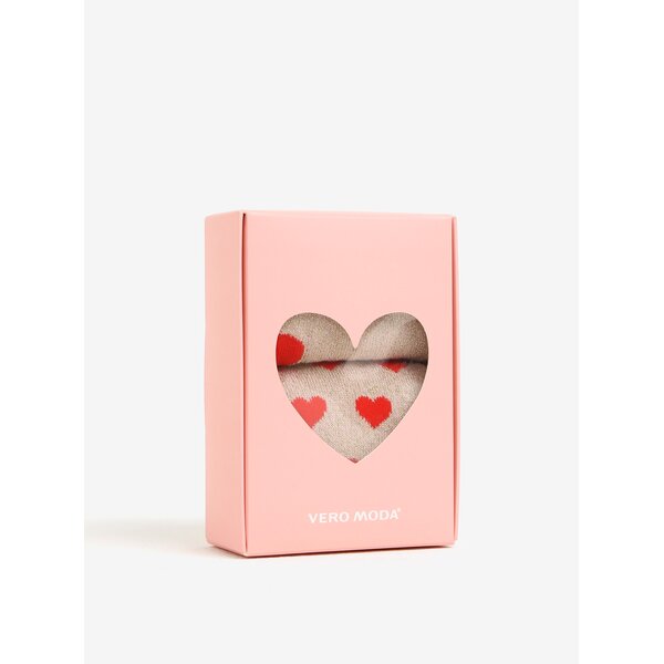 Set de 2 perechi de sosete bej cu inimi - VERO MODA Valenti