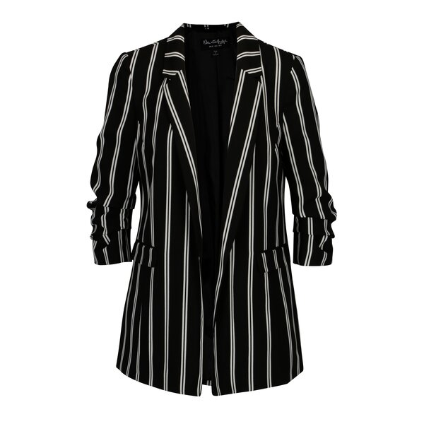 Sacou lung negru cu dungi albe si maneci 3/4 - Miss Selfridge