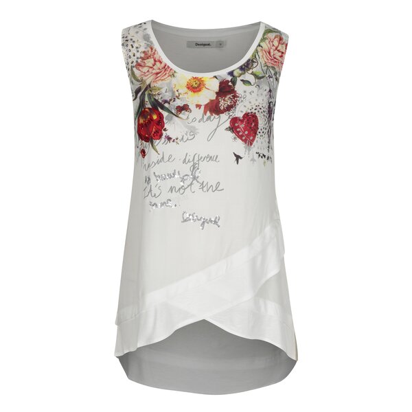 Top cu print floral, paiete si volane la terminatie Desigual Babette