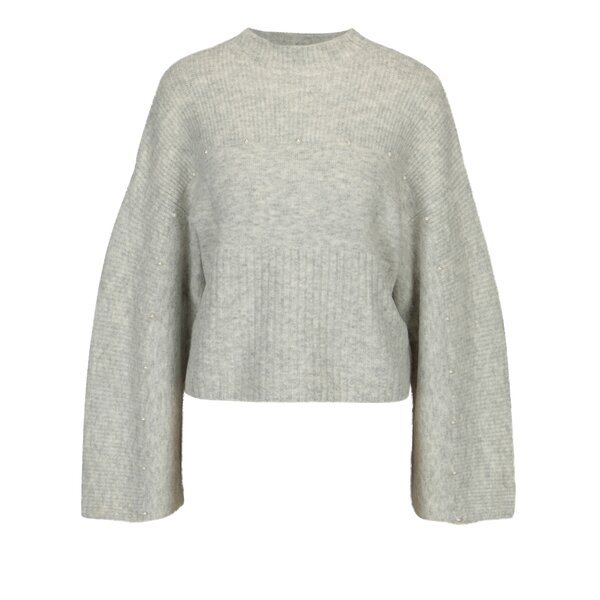 Pulover gri deschis cu maneci evazate si perle Miss Selfridge
