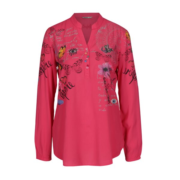 Bluza roz cu fluturi si maneci ajustabile - Desigual Loretta