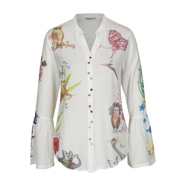 Camasa alba cu print si maneci clopot - Desigual Aritagua