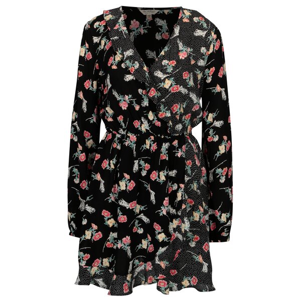 Rochie suprapusa neagra cu print buline si floral Miss Selfridge