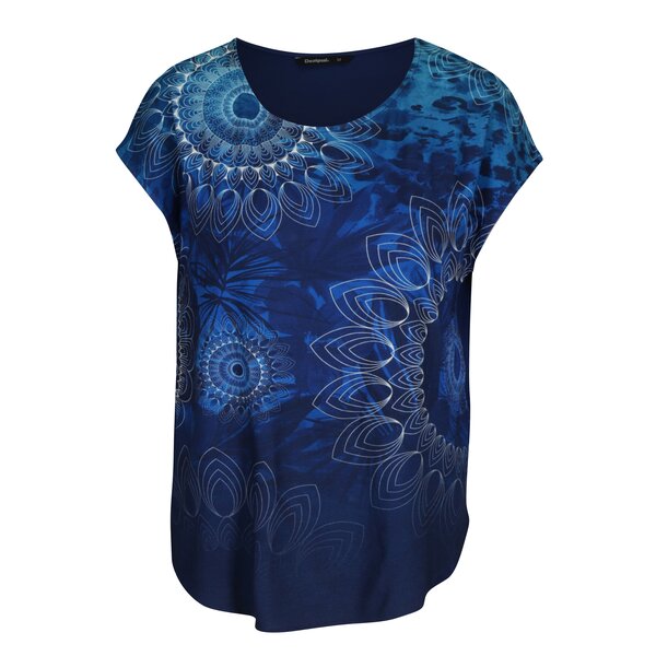 Tricou bleumarin cu maneci raglan si print Desigual Grace