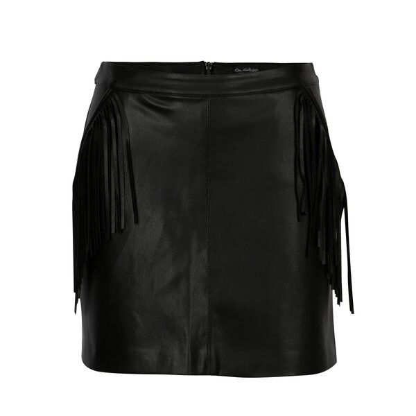 Fusta neagra cu franjuri si aspect de piele - Miss Selfridge