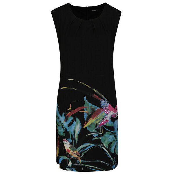 Rochie neagra cu print si margele Desigual Calypso