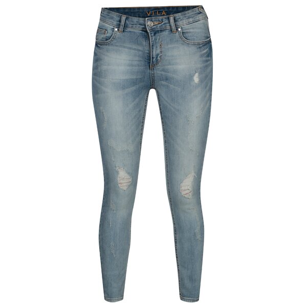 Blugi albstru deschis slim fit cu efect de uzura - VILA Commit