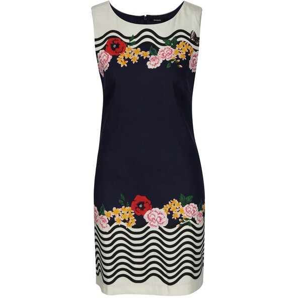 Rochie bleumarin cu print floral si geometric Desigual Prudencia