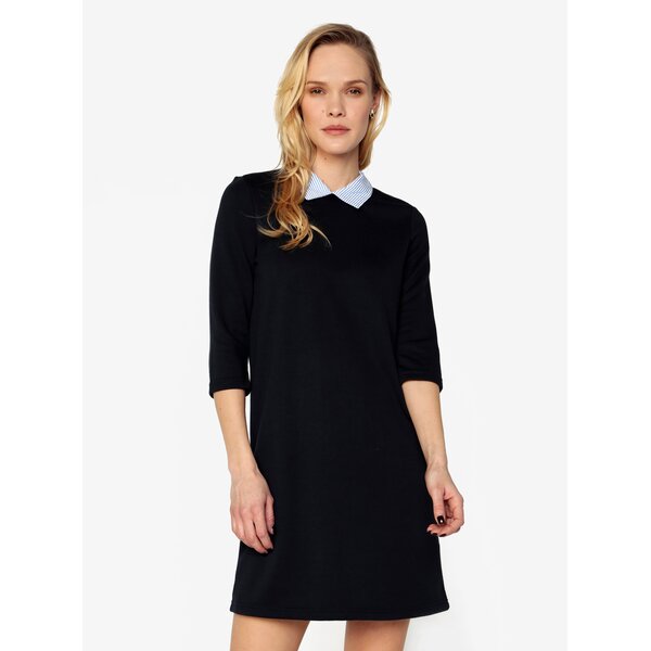 Rochie-camasa neagra in dungi cu maneci 3/4 ONLY Sunny