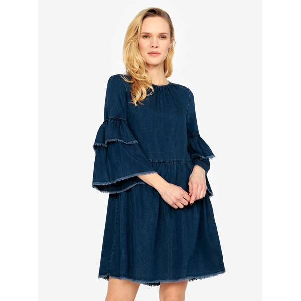 Rochie din denim bleumarin cu maneci clopot duble ONLY Flynn