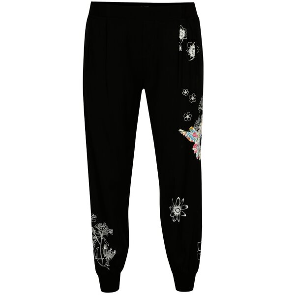 Pantaloni sport negri cu prin floral - Desigual Dina