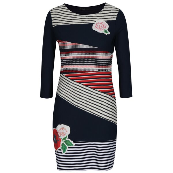 Rochie bleumarin cu dungi asimetrice Desigual Rita Levi