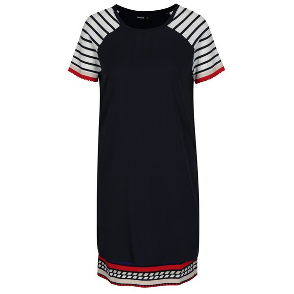 Rochie bleumarin cu print in dungi Desigual Evocative