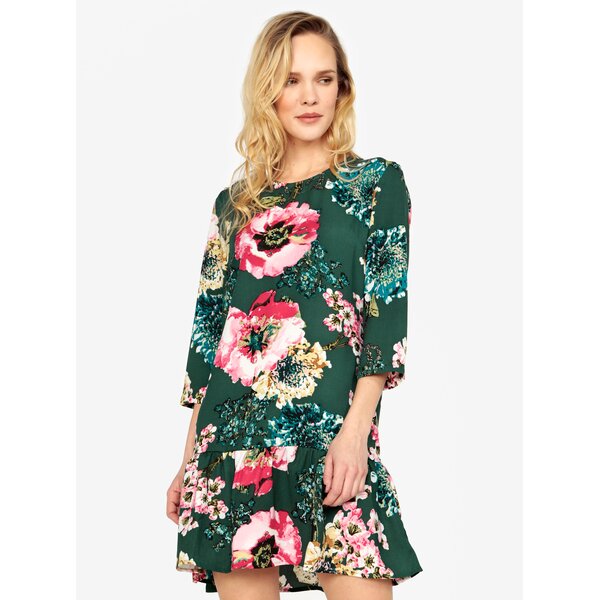 Rochie verde cu print floral si volan ONLY Katehrine