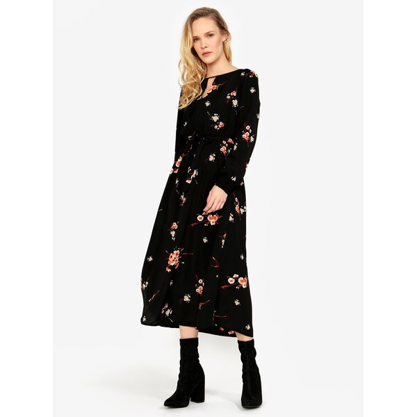 Rochie neagra midi cu print floral ONLY Japaan