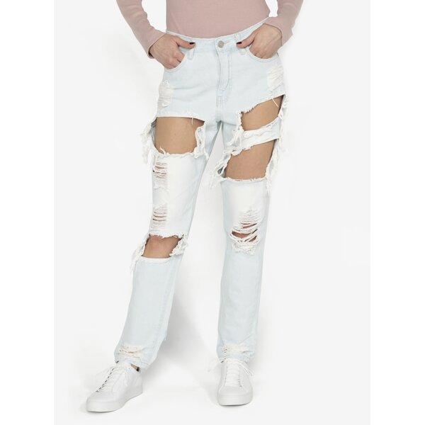 Mom jeans bleu cu rupturi MISSGUIDED
