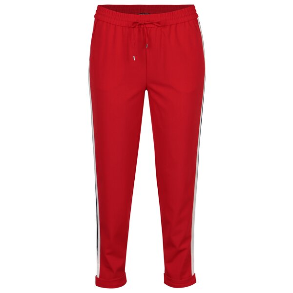 Pantaloni rosii cu talie inalta si dungi contrastante laterale -