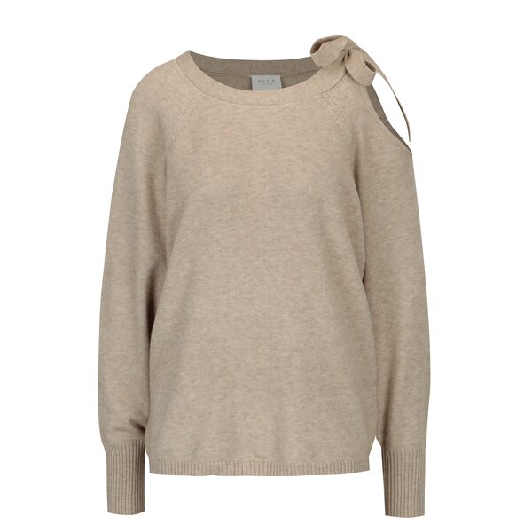 Pulover bej asimetric cold shoulder VILA Ril