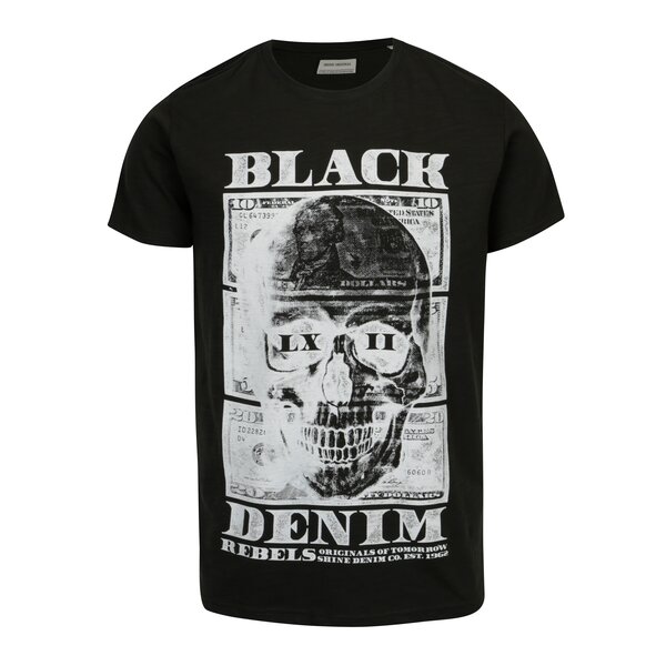 Tricou negru cu print craniu Shine Original Rebel
