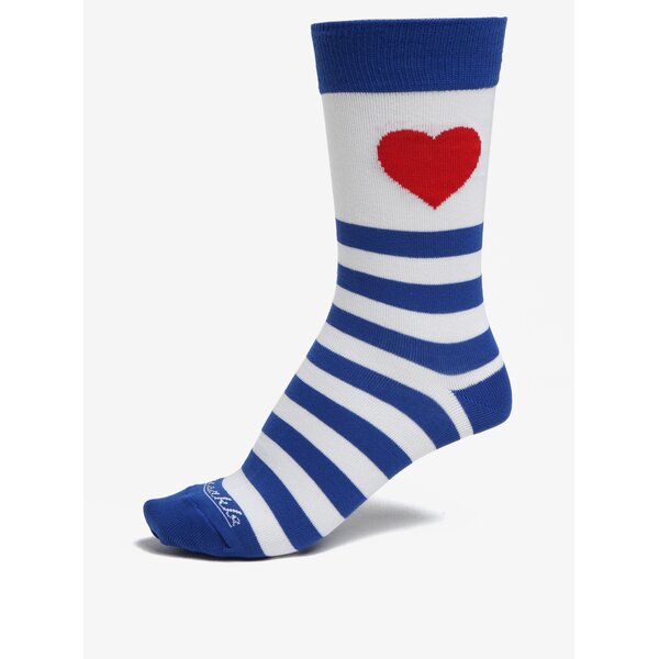Sosete alb & albastru unisex cu model in dungi si inimioara - Fusakle Zamilovaný Sailor