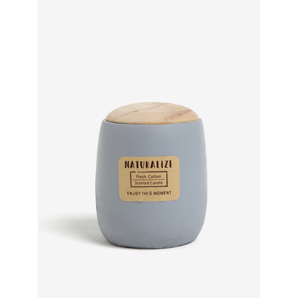 Lumanare parfumata in recipient ceramic gri deschis cu capac din lemn - Kaemingk