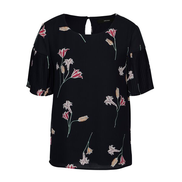Bluza bleumarin cu print floral si maneci plisate - VERO MODA Elena