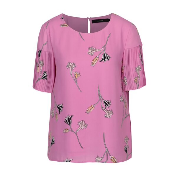 Bluza roz cu print floral si maneci plisate - VERO MODA Elena
