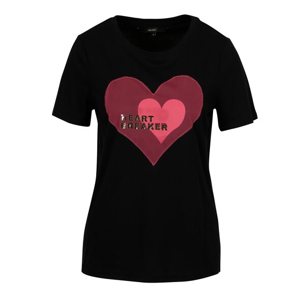 Tricou negru din bumbac cu mesaj - VERO MODA Jenny