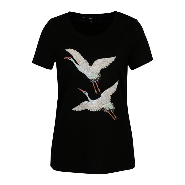 Tricou negru cu berze brodate - VERO MODA Justine